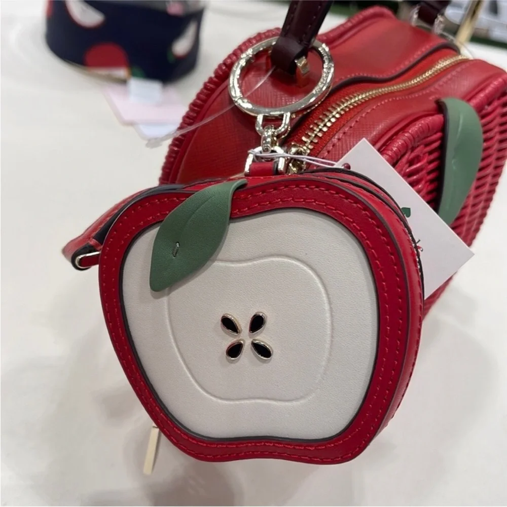 Kate Spade NOVELTY Red Honey crisp sliced apple key chain bag charm/coin purse - Picture 10 of 16